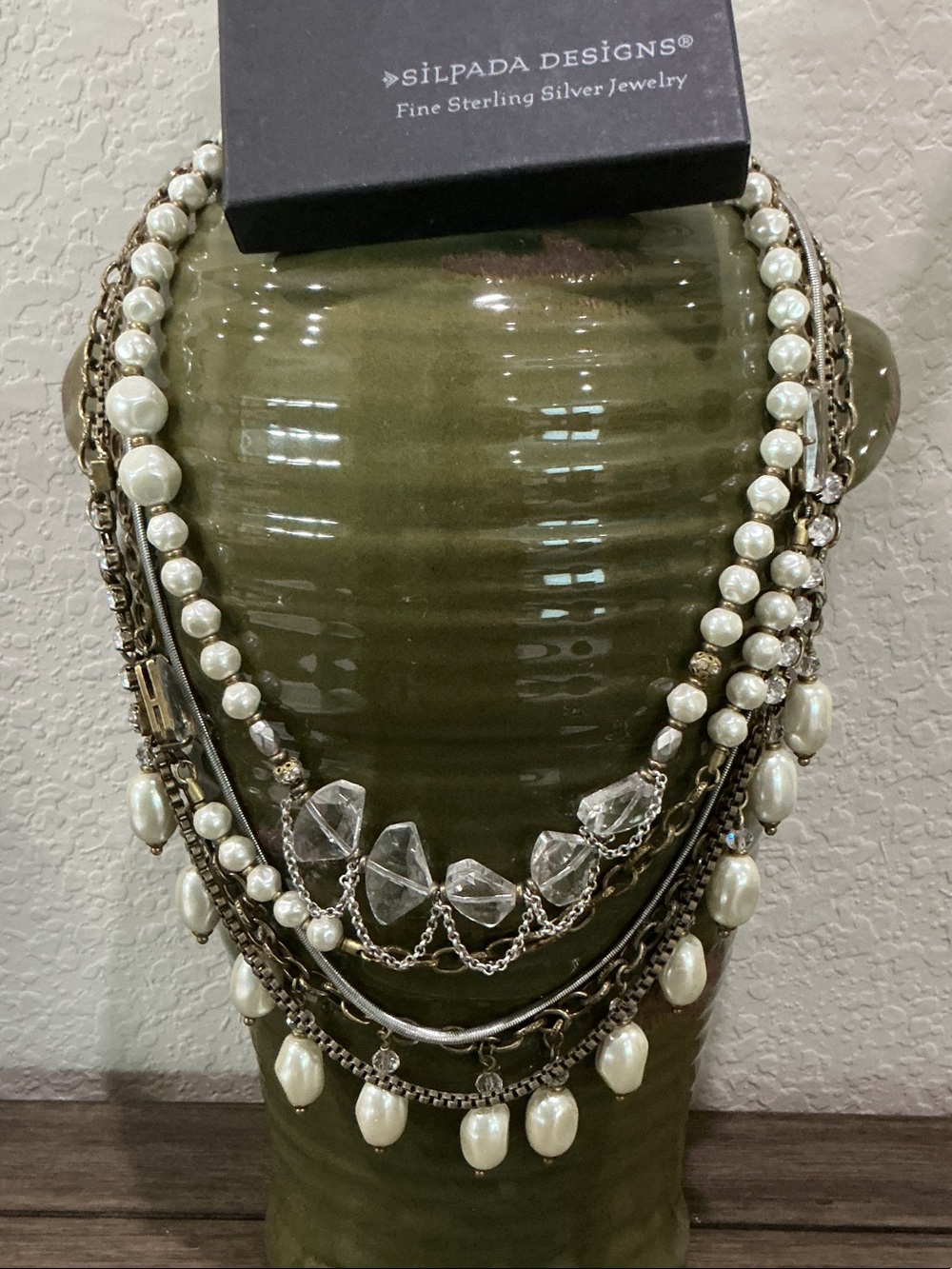 Silpada Multi-Strand Brass, Pearl and Crystal Necklace